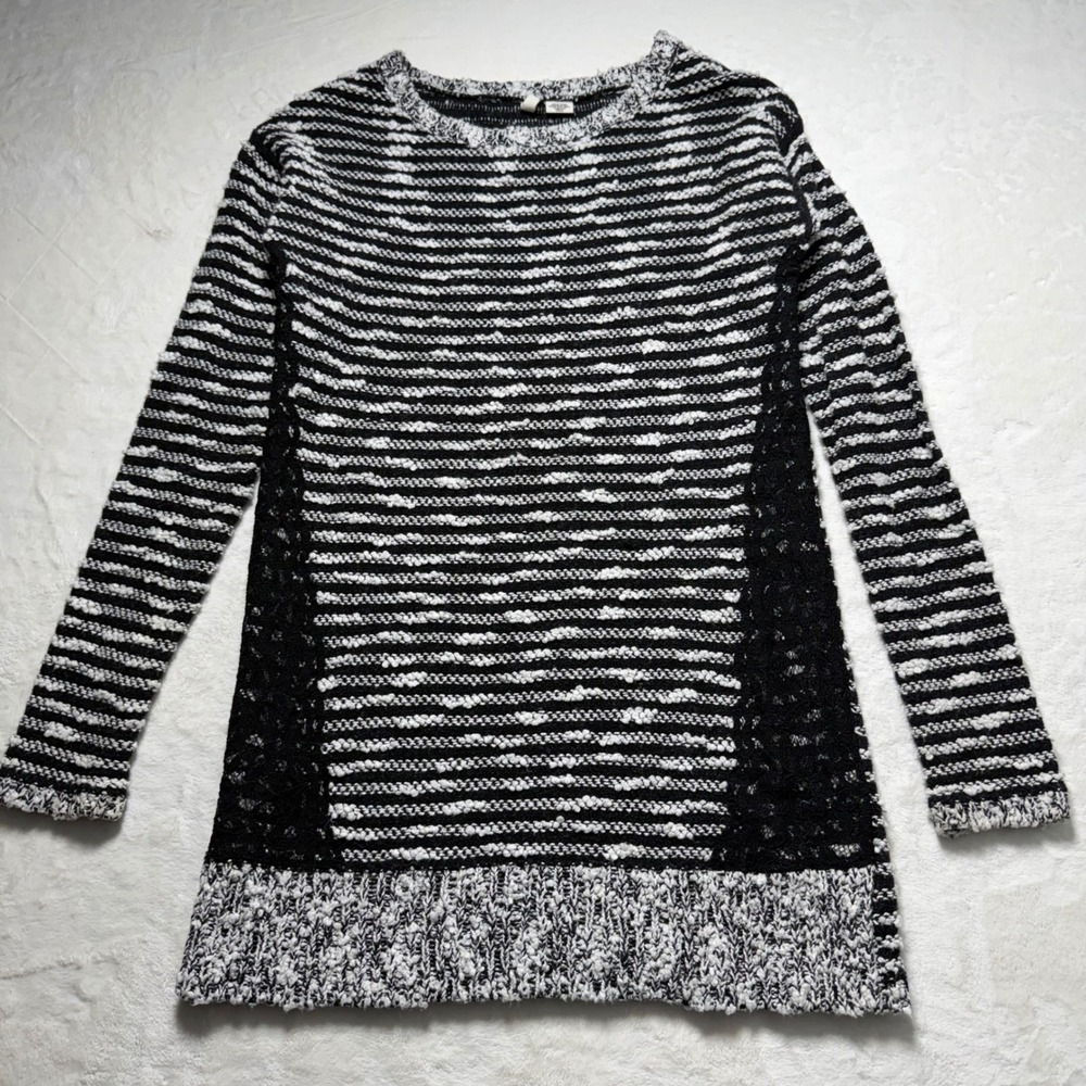 Anthropologie Moth Staccato Tweed Lace Tunic Sweater Black‎ & White Size XS